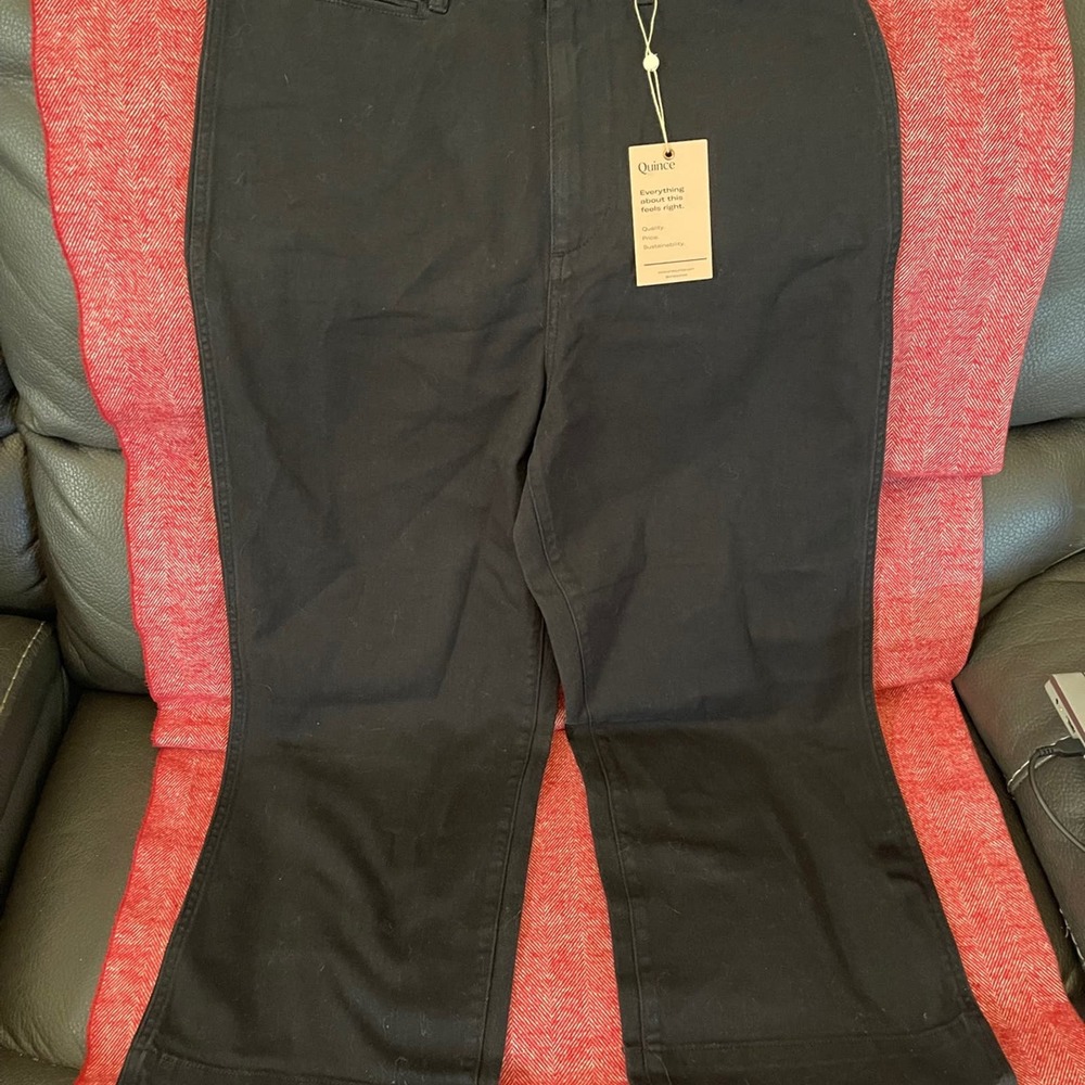 NEW Quince Stretch Cotton Twill Wide-Leg Crop Pant Black size 30